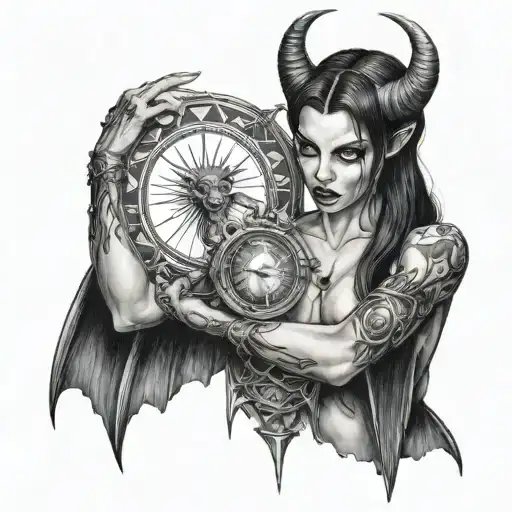 succubus holding a broken halo  tattoo design idea