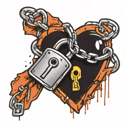 A broken heart locked with a padlock and chain tattoo design idea