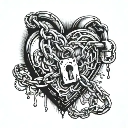 A broken heart locked with a padlock and chain tattoo design idea