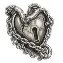 A broken heart locked with a padlock and chain tattoo design idea