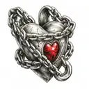 A broken heart locked with a padlock and chain tattoo design idea