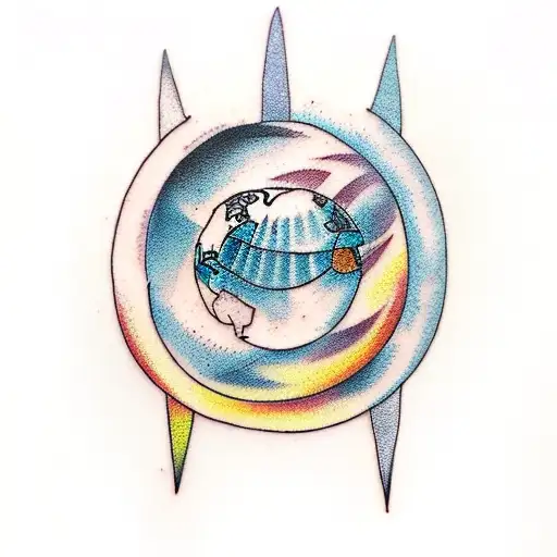 half sun and half earth faded together tattoo design idea