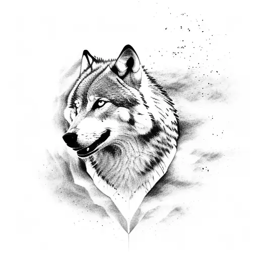 A minimalist tattoo of a wolf howling at a rising stock market graph tattoo design idea