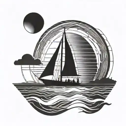 A minimalist design of a sailboat silhouette against a sunset sky, symbolizing your love for sailing and the freedom of the open sea, with clean lines and negative space for a modern look tattoo design idea