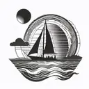 A minimalist design of a sailboat silhouette against a sunset sky, symbolizing your love for sailing and the freedom of the open sea, with clean lines and negative space for a modern look tattoo design idea