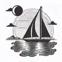 A minimalist design of a sailboat silhouette against a sunset sky, symbolizing your love for sailing and the freedom of the open sea, with clean lines and negative space for a modern look tattoo design idea