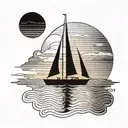 A minimalist design of a sailboat silhouette against a sunset sky, symbolizing your love for sailing and the freedom of the open sea, with clean lines and negative space for a modern look tattoo design idea