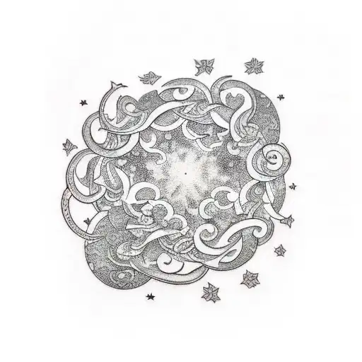 A tattoo design combining elements of cosmology and philosophy, with a focus on stars and vines tattoo design idea
