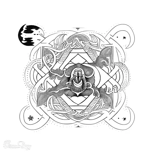 A tattoo design combining elements of cosmology and philosophy, with a focus on stars and vines tattoo design idea