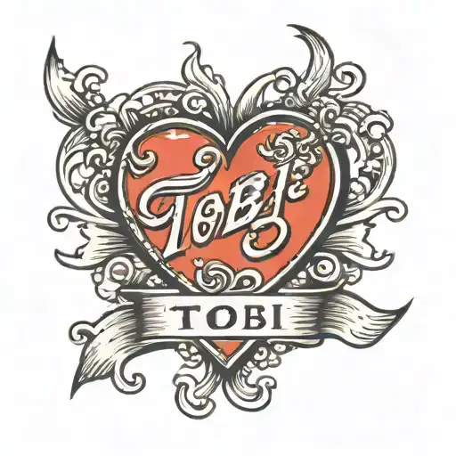 Name "Tobi" in a heart shape tattoo design idea