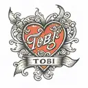 Name "Tobi" in a heart shape tattoo design idea