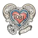 Name "Tobi" in a heart shape tattoo design idea