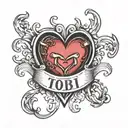 Name "Tobi" in a heart shape tattoo design idea