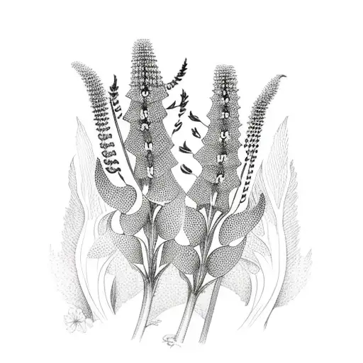detailed foxgloves with black outline tattoo design idea