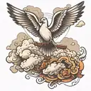 cross with clouds and a dove flying tattoo design idea