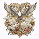 cross with clouds and a dove flying tattoo design idea