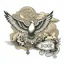 cross with clouds fading above with a dove flying in a memorial way with roman numeral death date  tattoo design idea