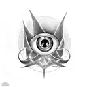 A composition featuring the Eye of Sauron from Lord of the Rings, surrounded by musical notes and instruments, executed in blackwork style tattoo design idea