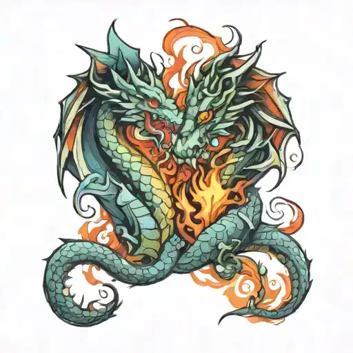 two fire breathing dragon wrapped together tattoo design idea