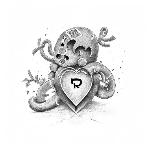 Heart with a letter R and J tattoo design idea