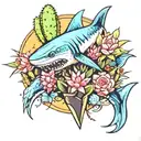 shark tooth and cactus tattoo design idea