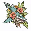 shark tooth and cactus tattoo design idea