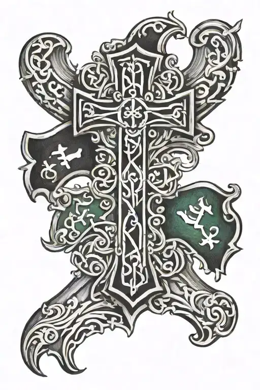 irish cross with ecuadorian flag merged tattoo design idea