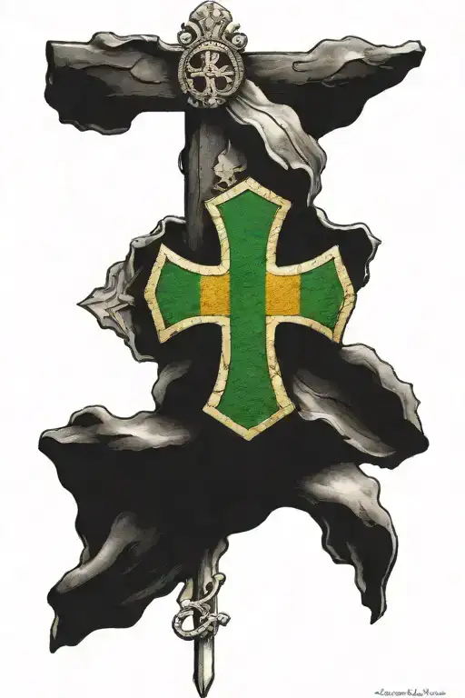irish cross with ecuadorian flag merged together tattoo design idea