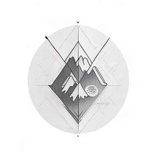 A minimalist tattoo of a mountain range with vertical arrows representing progress and growth tattoo design idea