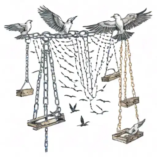 chains being broken and birds flying tattoo design idea