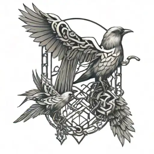 chains being broken and birds flying incorporating Geometric or abstract patterns inspired by traditional Arabic art tattoo design idea