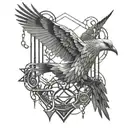 chains being broken and birds flying incorporating Geometric or abstract patterns inspired by traditional Arabic art tattoo design idea