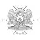 sun moon mountain waves tattoo design idea