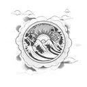 sun moon mountain waves tattoo design idea