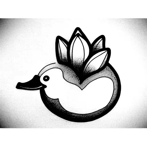 duck holding blue tulips  tattoo design idea