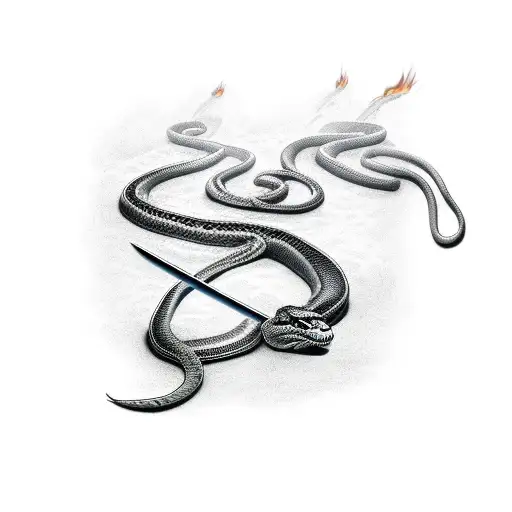 snake on sword fire tattoo design idea