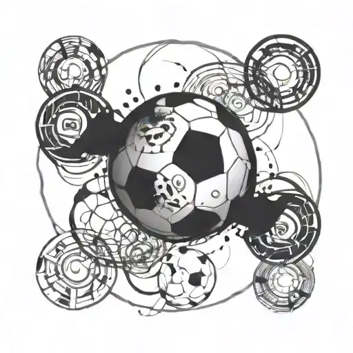 A soccer ball morphing into a celestial symbol representing God tattoo design idea