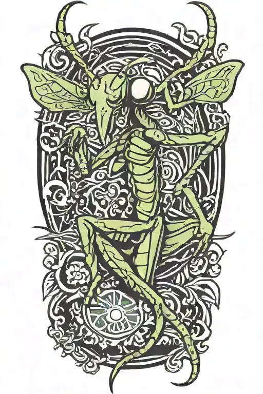 traditional Japanese praying mantis tattoo design idea