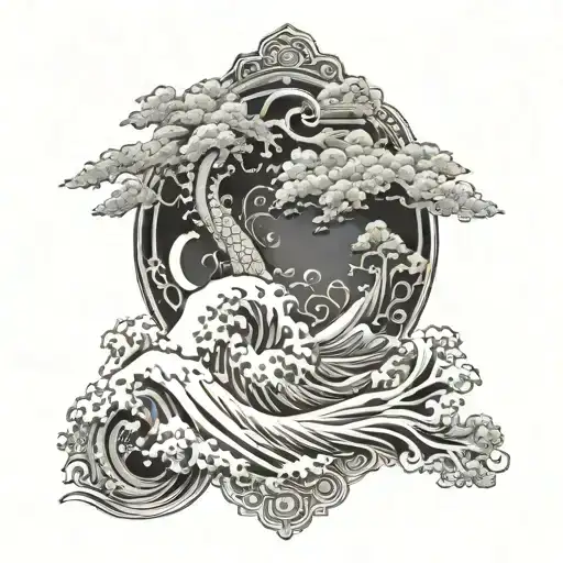 Design a Japanese yakuza style pattern in style of Hokusai  tattoo design idea