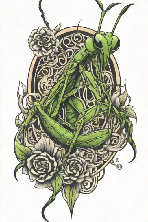 traditional Japanese praying mantis tattoo design idea