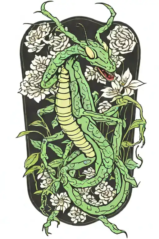 traditional Japanese praying mantis tattoo design idea