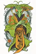 Japanese style praying mantis dressed a priest tattoo design idea