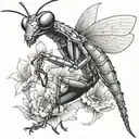 Design a black and grey tattoo of a praying mantis in the style of Hokusai  tattoo design idea