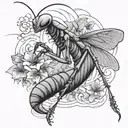Design a black and grey tattoo of a praying mantis in the style of Hokusai  tattoo design idea