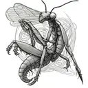 Design a black and grey tattoo of a praying mantis in the style of Hokusai  tattoo design idea