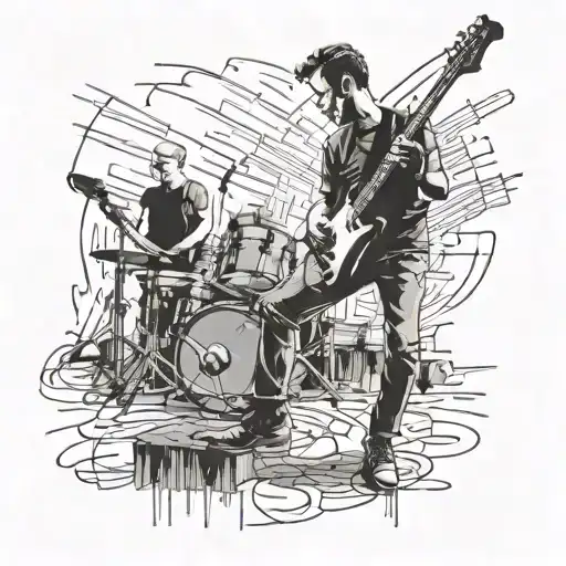 Illustrate a scene of a concert with Depeche Mode performing, incorporating elements of walking shoes tattoo design idea