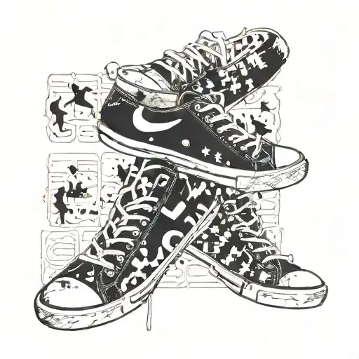 Incorporate Depeche Mode album covers into a collage with walking shoe prints tattoo design idea
