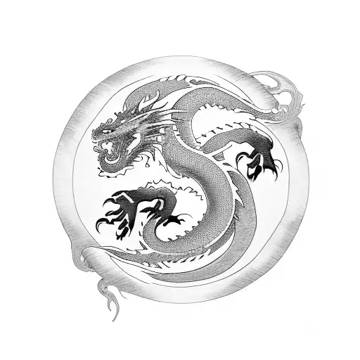dragon surrounding yin yang symbol tattoo design idea