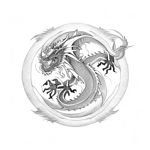 dragon surrounding yin yang symbol tattoo design idea