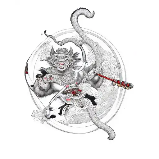 Cherry Blossom Oni Wukong tattoo design idea